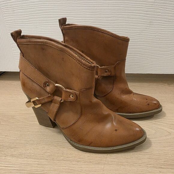 Quinn Tan Faux Leather Distressed Western Rodeo Dakota Ankle Boots Size 8M - Picture 1 of 10